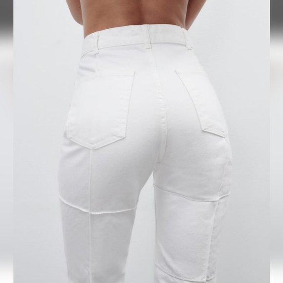 NWT Zara Patchwork Straight Leg White Jeans, Size 0 - Picture 6 of 10